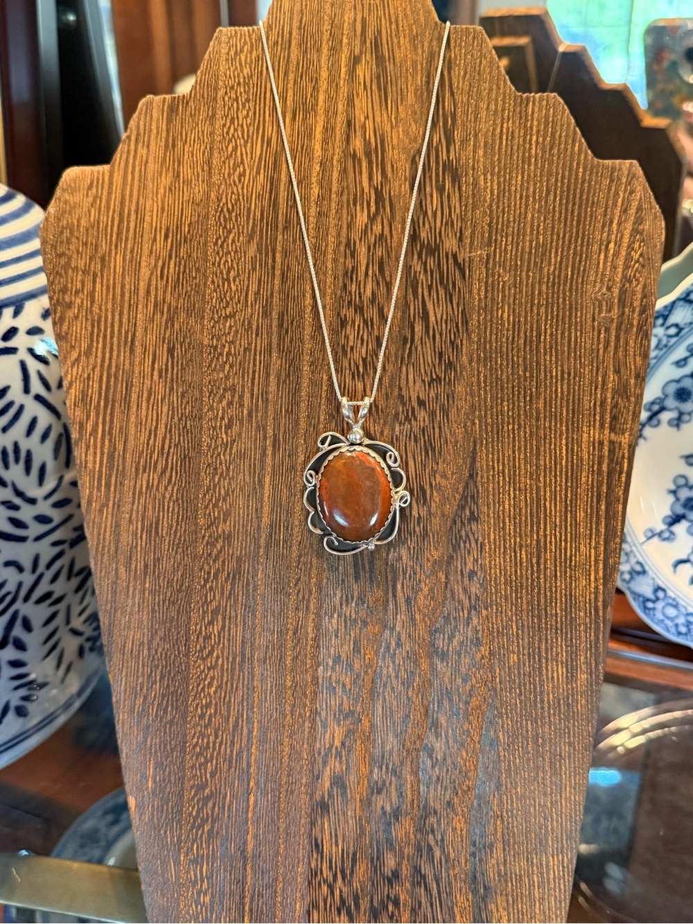 Native American Made by C Tsosie Agate and sterling silver w/16inch chain